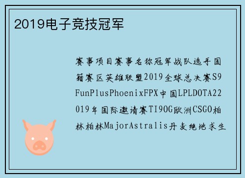 2019电子竞技冠军